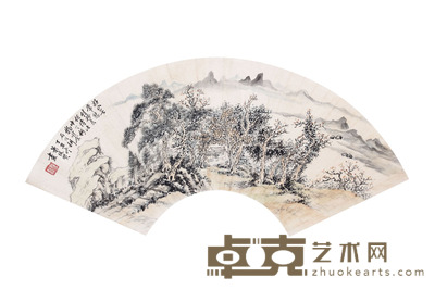 萧俊贤 山水扇面镜片 18×53