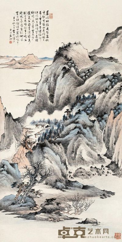 申石伽 群峰烟翠 130×64.5cm