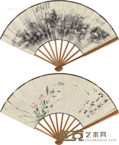 黄宾虹 涂有生 仿元人笔墨 花卉 14×41cm