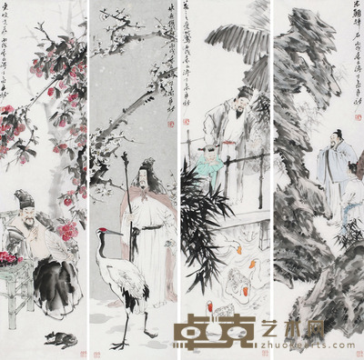 苗再新 人物 134×34cm×4
