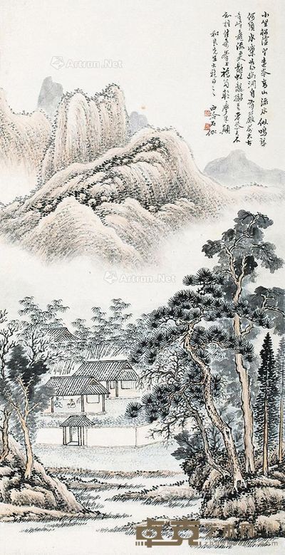 申石伽 山水 67×34cm