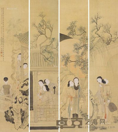 姜埙 仕女 80×18cm×4