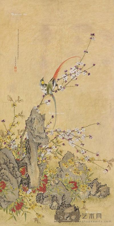 缪嘉蕙 天竺眉寿 129×65cm