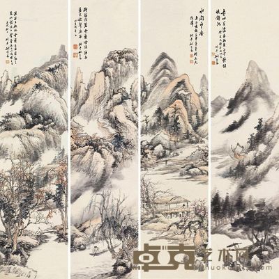 姚钟葆 山水 136×33cm×4