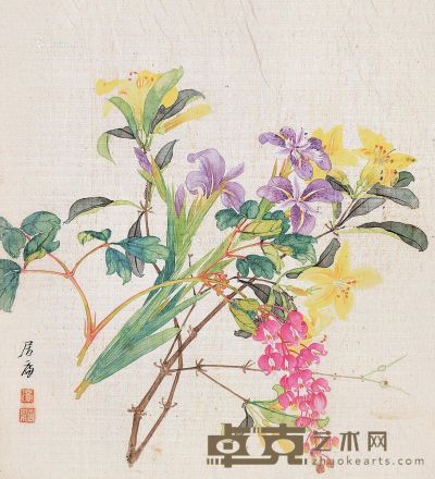 居廉 没骨花卉 30×34cm