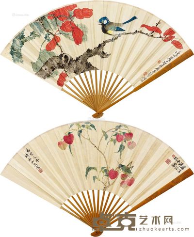 溥佐 溥靖秋 江寒汀 江圣华 荔枝草虫 红叶春禽 19×49cm