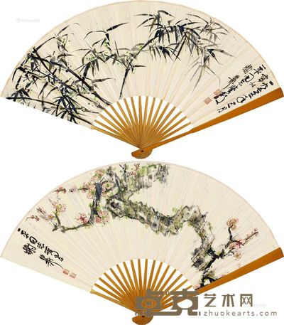 谢稚柳 墨竹 梅花 18×51cm