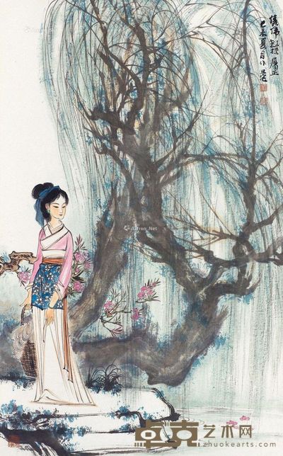 刘旦宅 柳荫仕女 97×60cm