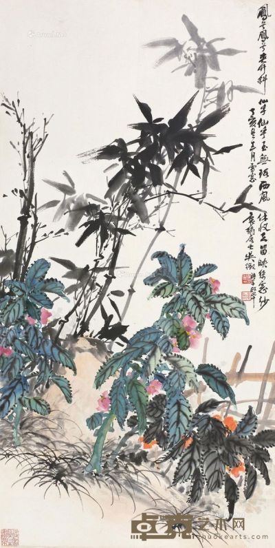 吴徵 凤仙墨竹 68×34cm