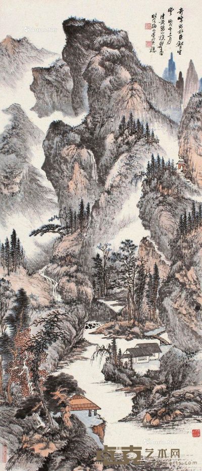 郑午昌 云壑奇峰 100.5×43cm