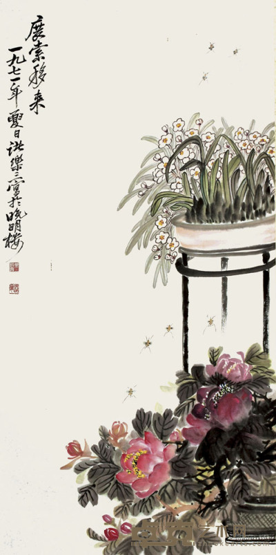诸乐山 花卉 139×69cm