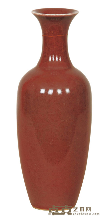 清 豇豆红釉花瓶 高：23.5cm