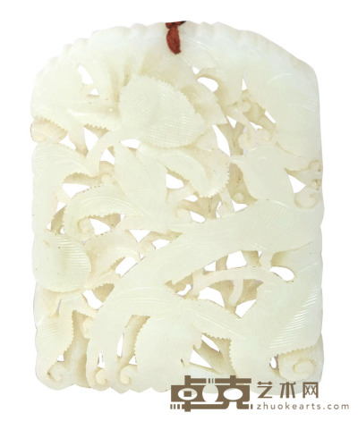 明 和田白玉镂空花鸟纹牌 7.8×6cm