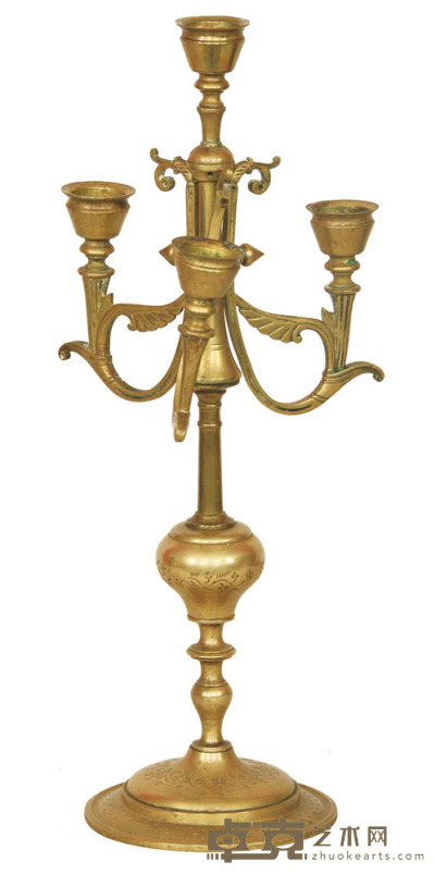 十九世纪 铜烛台 高：36cm