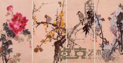 霍春阳 花鸟四条屏 66×32×（4）cm 每幅约1.9平尺