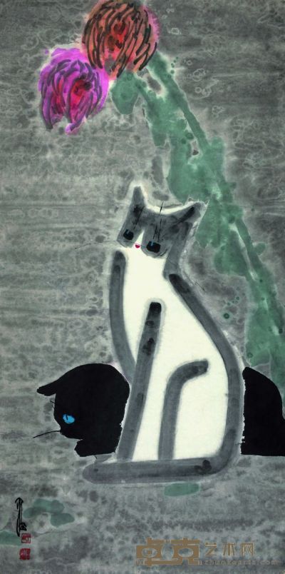 贾平西 双猫图 136×69cm 约8.6平尺