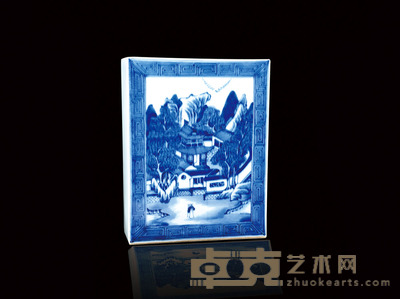 老青花花卉风景人物方砖 25.5×20×7