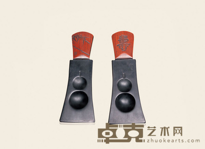 乌木嵌竹祝寿镇尺一对 20×7×2
