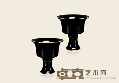 乌金釉铃铛杯一对 常丰轩珍玩器款 9.5×8.7