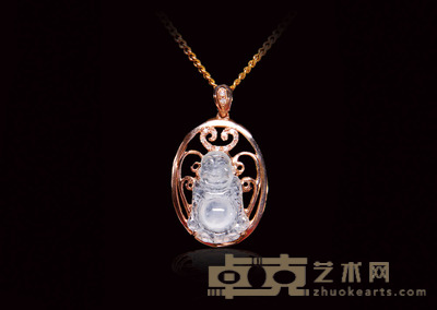 真金镶钻冰种翡翠弥勒吊坠 2.0×1.5