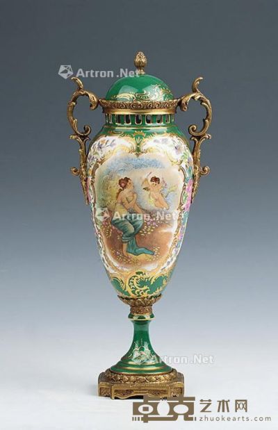 20世纪 彩绘陶瓷花瓶 高40cm