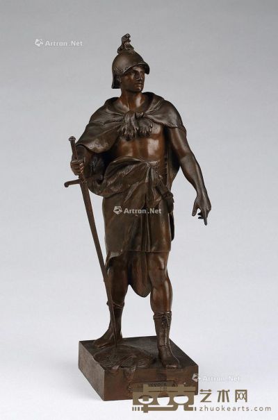 19世纪 战士铜雕 长15×宽12.5×高45cm