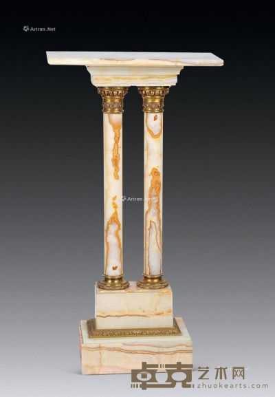 1880年代 大理石铜鎏金花柱 长56.5×宽25.5×高107cm