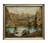 1900年代 《山间湖景》油画