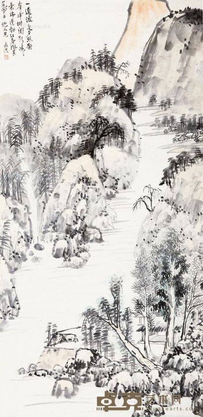 吴昌硕 群峰夕照图 133×60cm