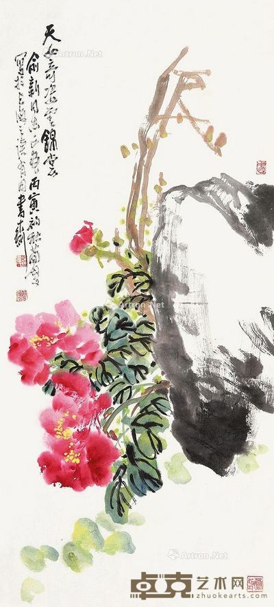 曹简楼 牡丹图 83×38cm