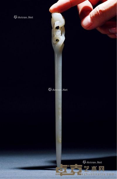 清中期 白玉雕喜上梅梢簪子 长19.5cm