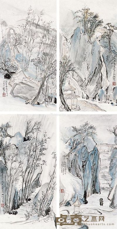 方勇 山水 46×23cm×4
