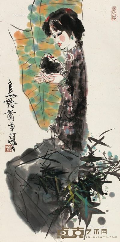 林墉 鸟语图 136×67cm