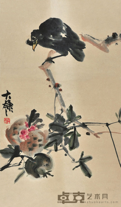 唐大康 八哥石榴 67×49cm 约2.95平尺