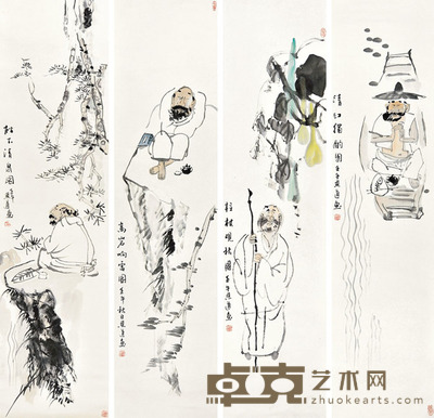 孙恩道 人物四条屏 136×34cm×4 约16.65平尺