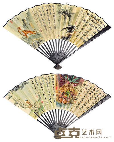 徐松安 邓少峰等 书画隔景扇 18×51cm×2 约1.65平尺