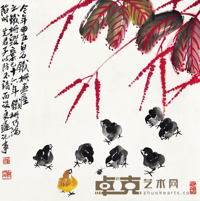 齐良迟 小鸡 69.5×68cm 约4.25平尺
