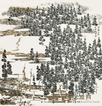 李明久 雪国人家 90×85cm 约6.88平尺