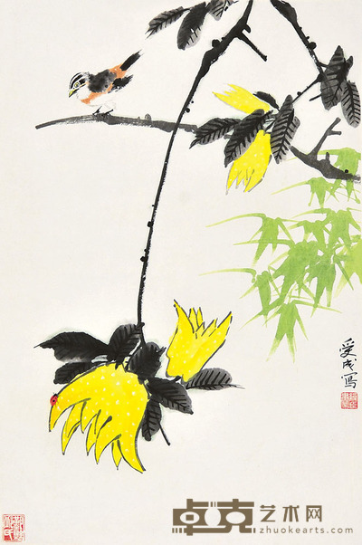 邱受成  花鸟 68×45cm 约2.75平尺