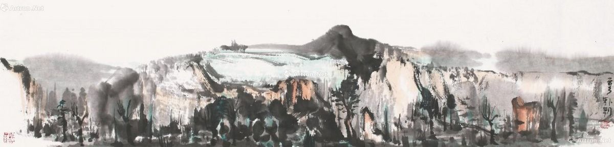 韩朝 山水 35.5×138cm