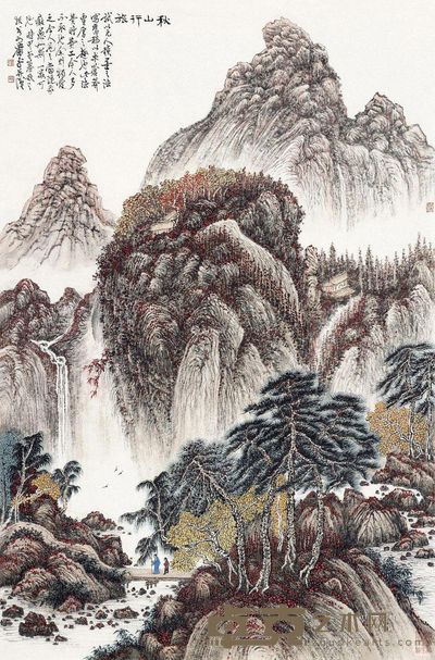 萧平 秋山行旅 45.5×69.5cm