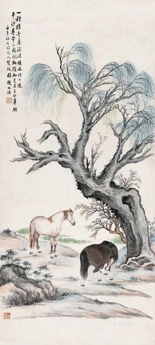 赵叔孺壬午（1942年）作春柳双骏