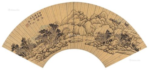 孙逸甲申（1644年）作仿文嘉山水扇面