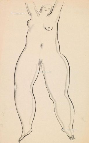 常玉 约1929年作 喜悦的裸女 炭笔 水墨 纸本