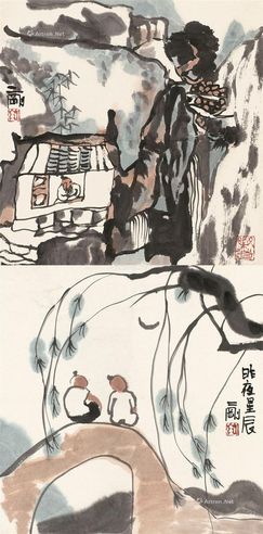 刘二刚 独坐观瀑图 昨夜星辰