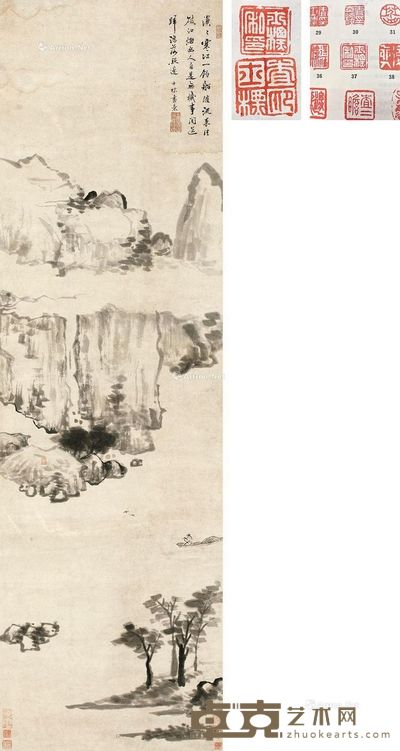 查士标 寒江放钓图 142×42cm