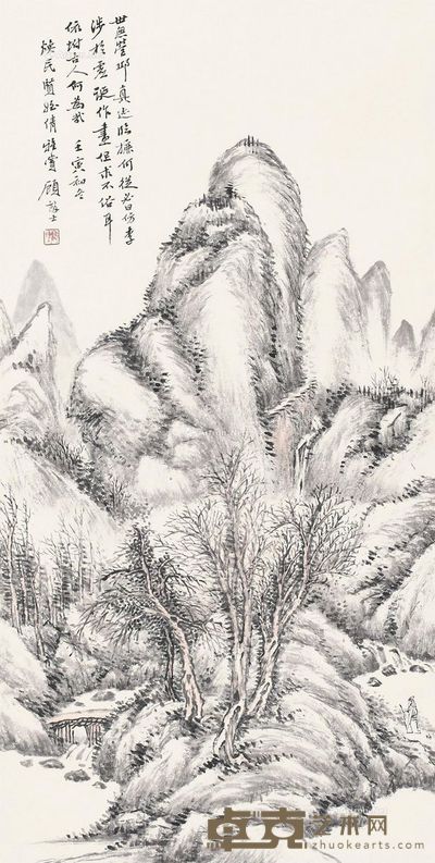 顾麟士 山水 67×34cm