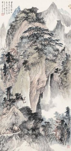 郑午昌 秋山云瀑