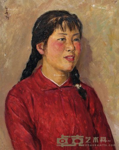 胡善余 红衣少女 50×40cm