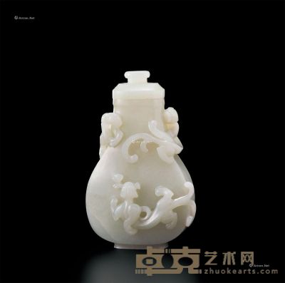 清 青白玉螭龙盖瓶 高14.5cm